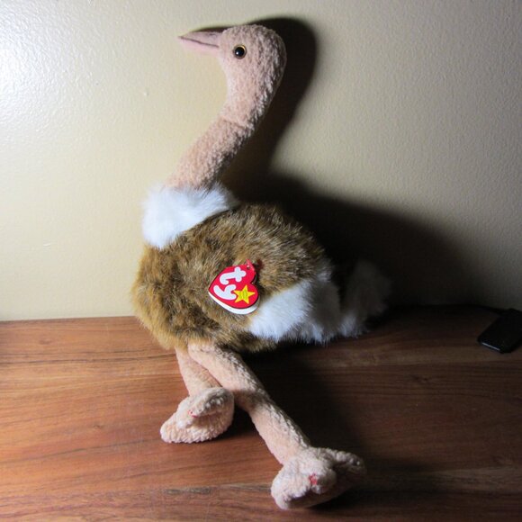 plush TY vintage 1998 ostrich stretch beany buddies vintage with tag (W3928) - Picture 1 of 11